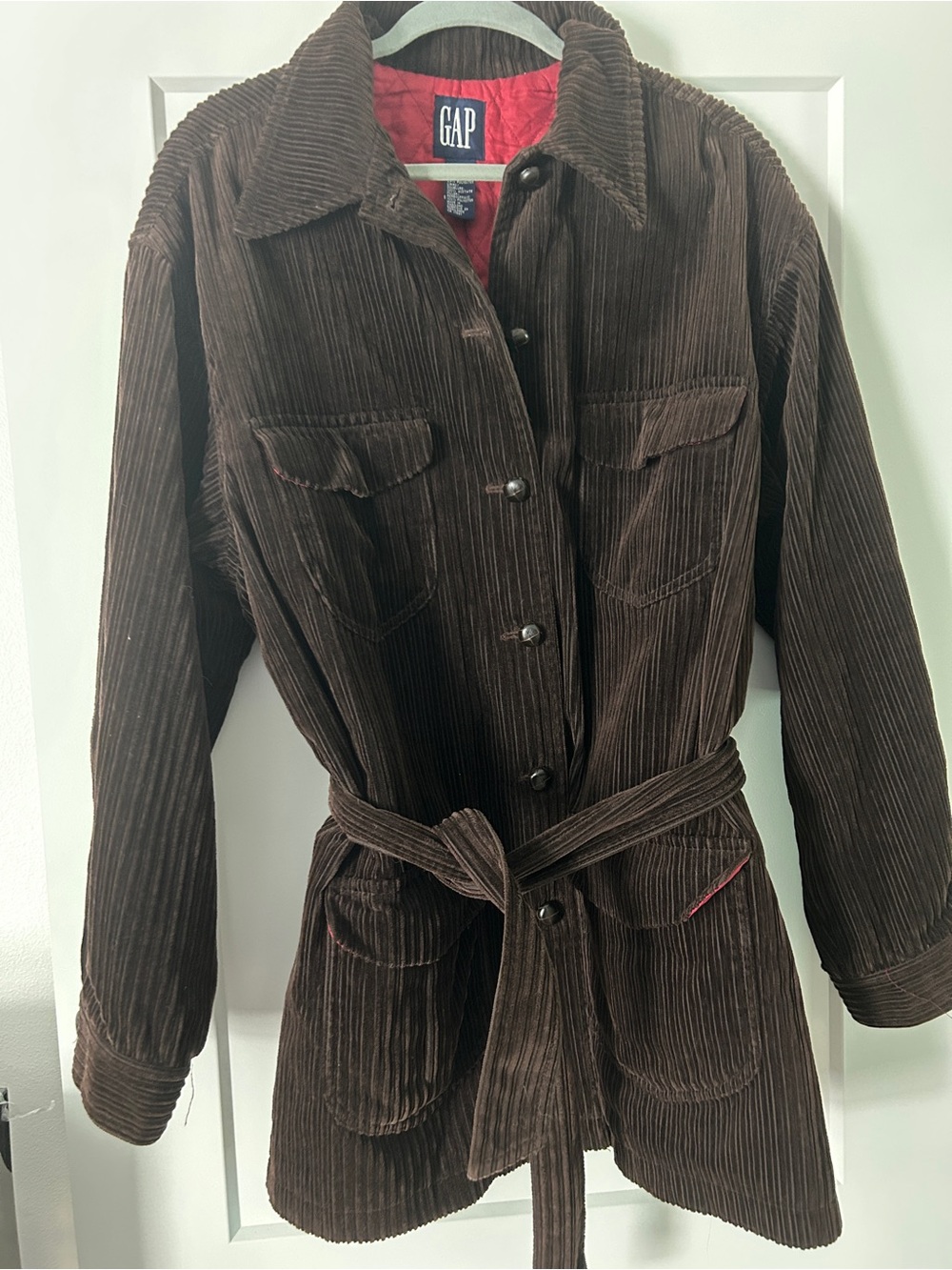 GAP Brown Corduroy Belted Jacket with Red Lining